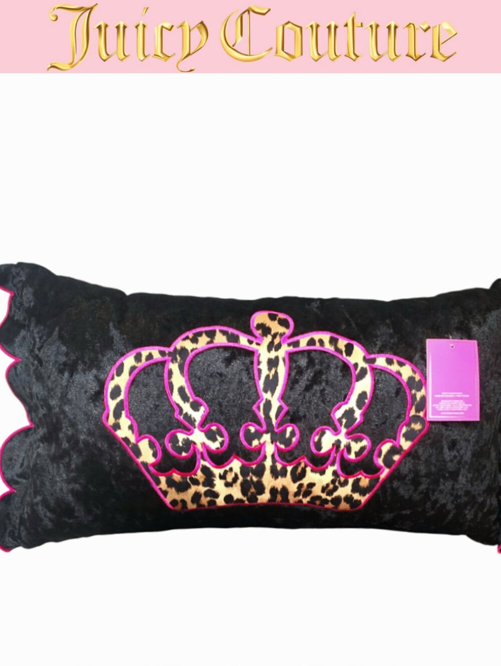 Juicy Couture Home Leopord Print Crown Ruffled Velour Decorative Accent Pillow